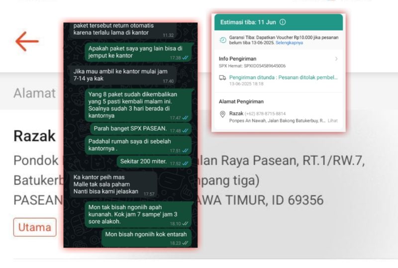 Dokumentasi bukti pesanan pemesan barang melalui jasa SPX Ekspres Pasean pamekasan