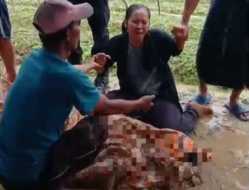 Caption: Keluarga histeris saat mendatangi korban yang tersambar petir di lahan pertanian di Desa Jeruk Porot (Sumber Foto: Screenshot video/Pilar Pos)