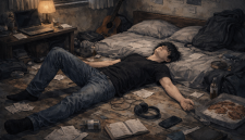 Caption: Ilustrasi seorang pemuda tergeletak di dalam kamar