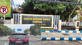 Caption: Kantor Bersama (KB) Samsat Sampang dan Mobil Dinas Pelat Merah Saat Melintas di Daerah Jalan Tol Waru Surabaya (Sumber Foto: dok/Pilar Pos)