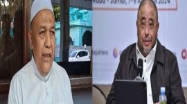 Caption: KH Mahrus Abdul Malik, Pengasuh Ponpes Al-Ihsan Jrangoan Sampang, dan Habib Aboe Bakar Alhabsyi, Anggota DPR RI Partai PKS (Sumber Foto: Agus Junaidi/Pilar Pos)