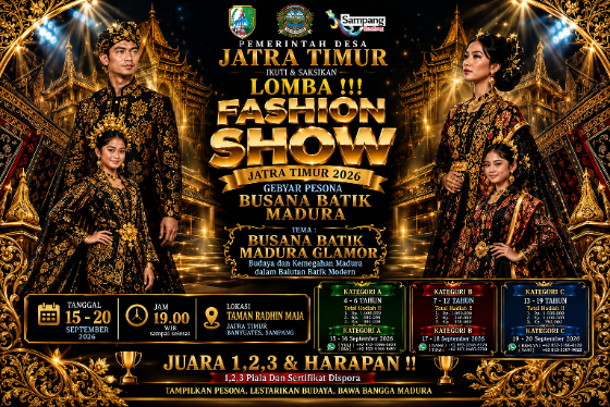 Caption: Pamflet Lomba Fashion Show Pemdes Jatra Timur Tahun 2026 (Sumber Foto: Agus Junaidi/Pilar Pos)