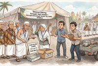 Foto animasi dihasilkan dari AI. Onum catering jamaah haji asal jember diduga tipu jamaahnya. 