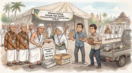 Foto animasi dihasilkan dari AI. Onum catering jamaah haji asal jember diduga tipu jamaahnya. 