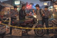Foto ilustrasi dihasilkan AI, penangkapan transaksi jual beli motor yang diduga tanpa surat-surat. 