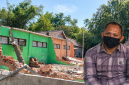 Caption: Achmad Rifai, Ketua LSM Lasbandra, dan lokasi proyek di SDN Komis 1 Kedungdung Sampang (Sumber Foto: Agus Junaidi/Pilar Pos)